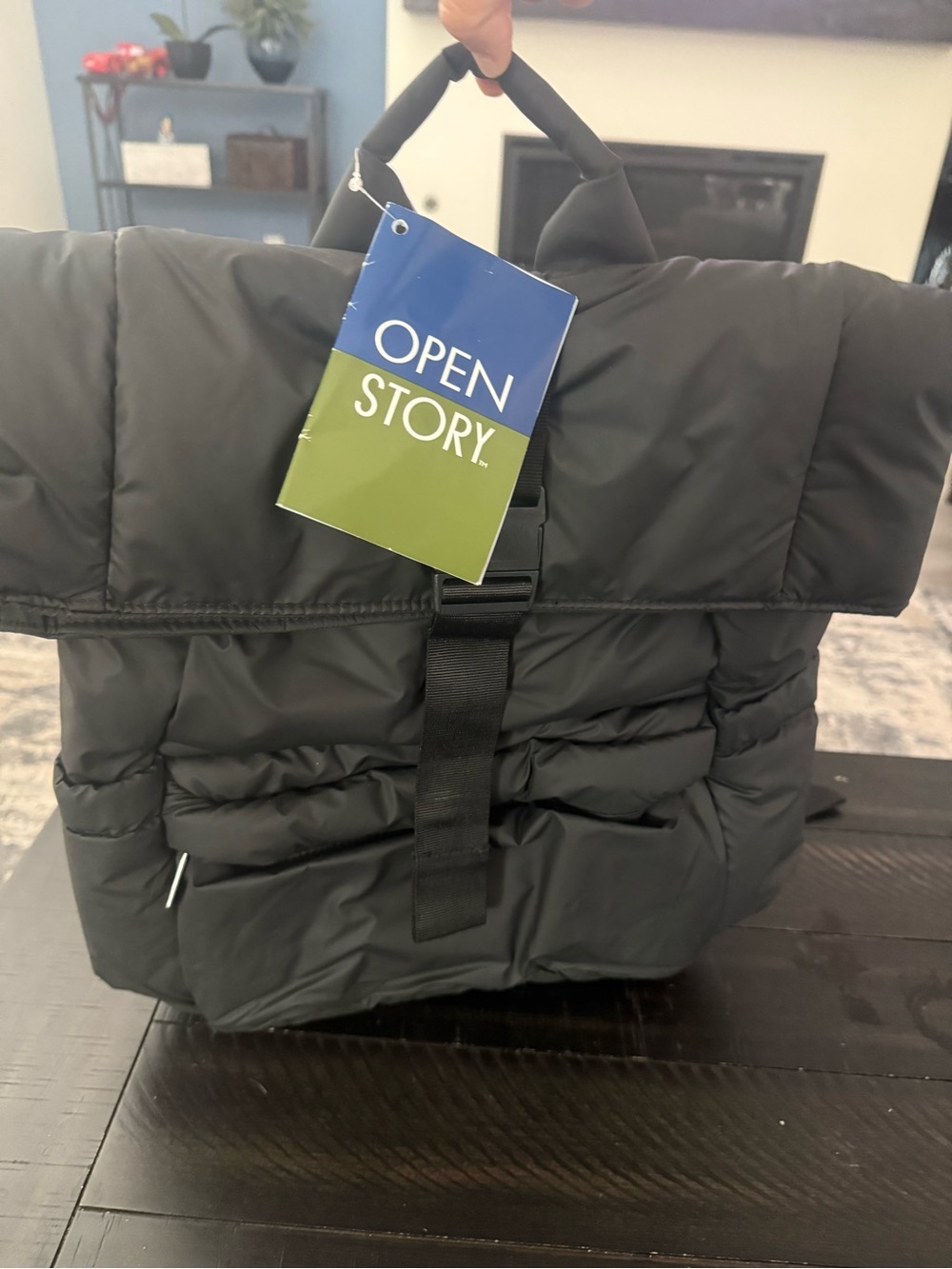 NWT Open Story Black Puffer Backpack Tote